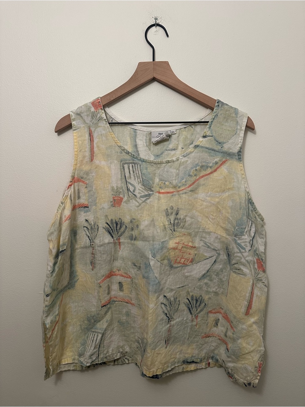 Hot Cotton by Marc Ware 100% Linen Coastal Print Flowy Tank Top